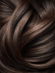 Naklejka premium Glossy, flowing, dark brown hair swirls create a textured, cascading effect