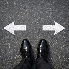 Fototapeta premium Businesswoman at crossroads choosing between A and B, decision making concept
