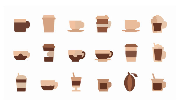 Coffee Tea Cocoa Flat Icon Set Cafe Drink Vector