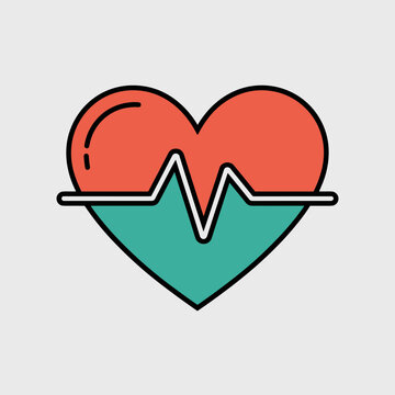 Red Medical Heart with Green Pulse Rhythm Line Vector