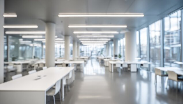 Modern University Library Interior with Bright Natural Light and Study Desks.
