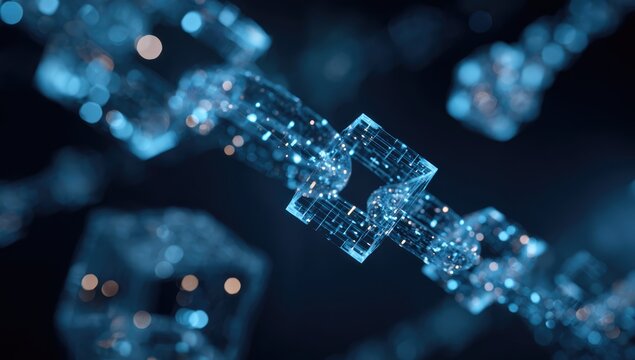 Abstract Digital Blockchain Network with Glowing Blue Links.