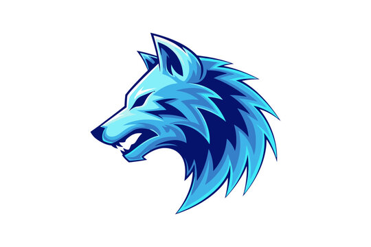 Blue wolf head logo profile view.