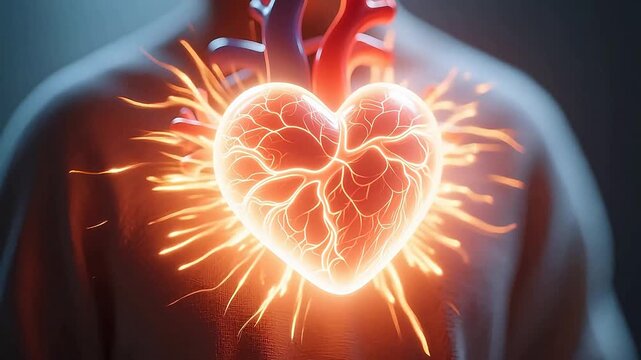 Human heart with glowing veins