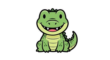 Obraz premium A cute cartoon alligator smiles sweetly in a fun illustration scene.