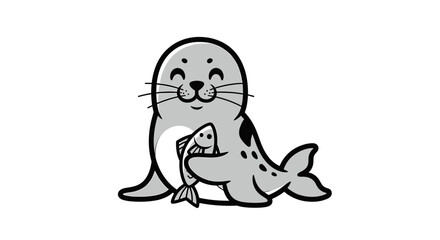 Obraz premium Cute mother seal and baby seal playing on beach