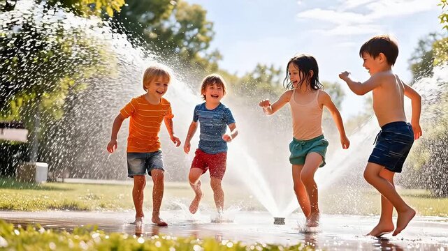Children playing in water outdoors