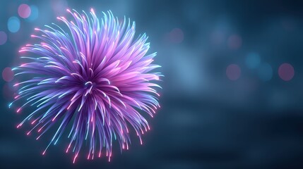 Obraz premium Colorful Glittering Fireworks Burst with Bright Neon Lights in a Dark Blue Background
