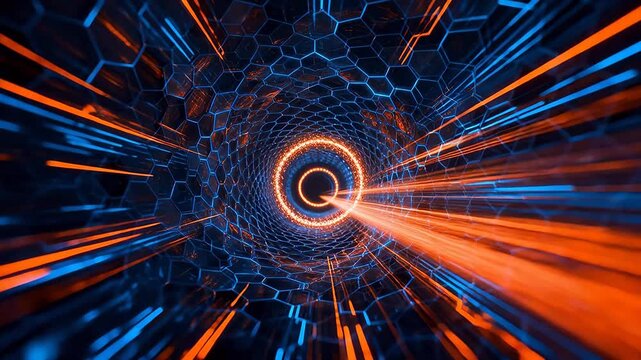 Sci-fi ring tunnel with hexagonal grid and radial beams