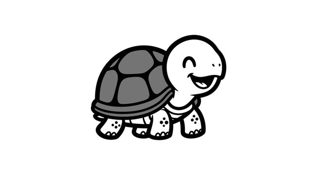 A cute turtle smiles while walking on land in a natural environment.