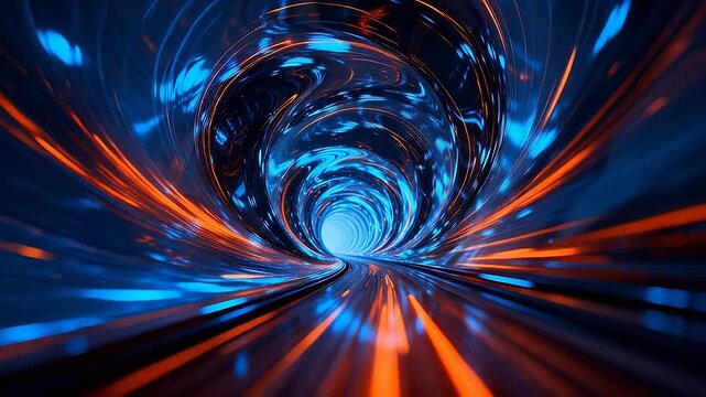 Orange and blue spiral light tunnel with motion effect