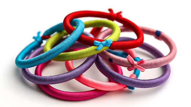 Colorful elastic hair bands collection isolated on white background for fashion accessory concept
