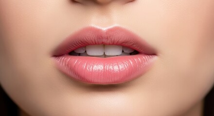 Fototapeta premium Closeup of womans pink lips smiling.