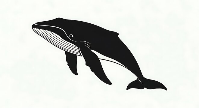 Black whale illustration on white background.