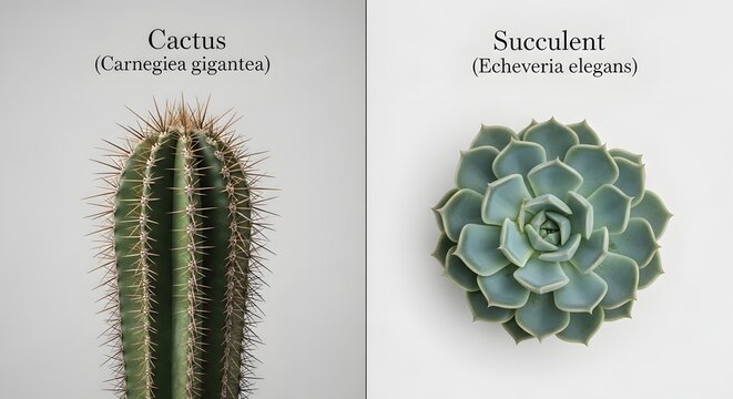 Comparison of a cactus and a succulent isolated on white background