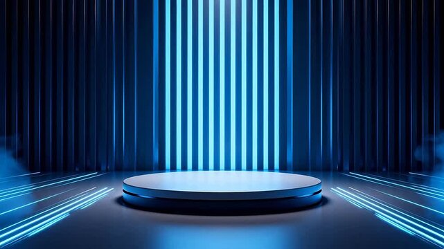 Circular platform with vertical blue lights