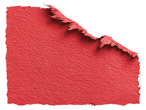 Red textured paper fragment with torn edges and subtle shadows on a black backdrop