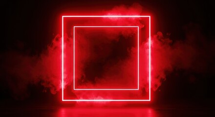 Fototapeta premium Glowing Red Neon Square Frame on Black Background.