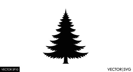 Obraz premium Black Silhouette of a Pine Tree on a White Background