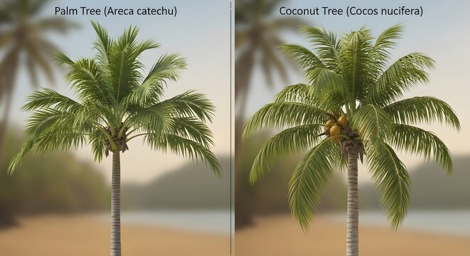 Comparison of areca catechu and cocos nucifera palm trees