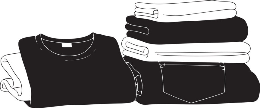 Black and white folded t shirts and jeans clothing