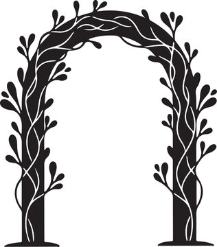 Black silhouette archway with white vines and leaves