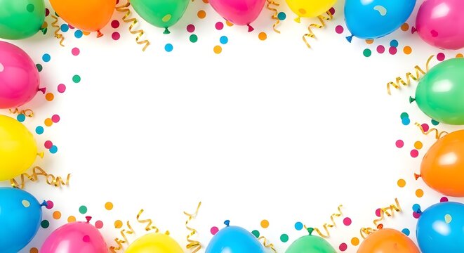 Title festive balloon border with confetti a colorful celebration frame for events description a vibrant border of colorful balloons and scattered confetti