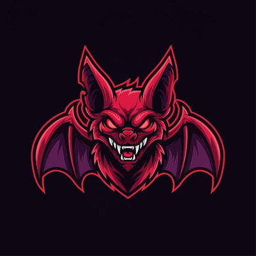 Red Bat Head Illustration with Sharp Teeth on Black Background