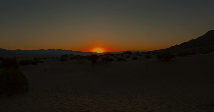 Sunrise Over Mesquite Dunes Death Valley Desert Dawn Timelapse 4K Wide Angle
