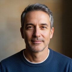 Obraz premium Handsome middle-aged man with gray hair and a serious expression.