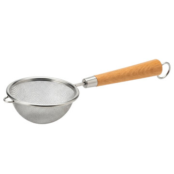 Wood handled mesh strainer