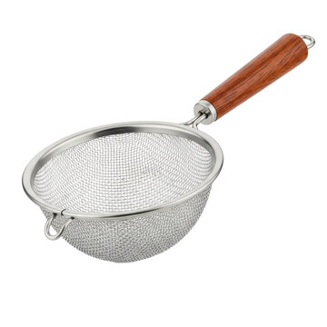 Wooden handled mesh strainer