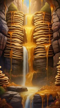 Surreal Pancake Waterfall Landscape Generative AI