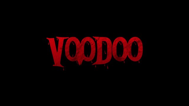 Bloody VOODOO text animation on isolated dark background