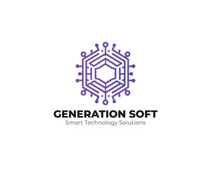 Fototapeta premium Modern digital hexagon technology smart logo design
