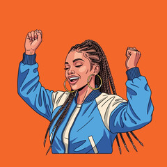 Fototapeta premium Young Woman with Braids Celebrating.