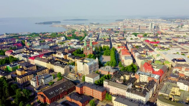 Helsinki, Finland. City center Drone footage. Church of john. Drone footage