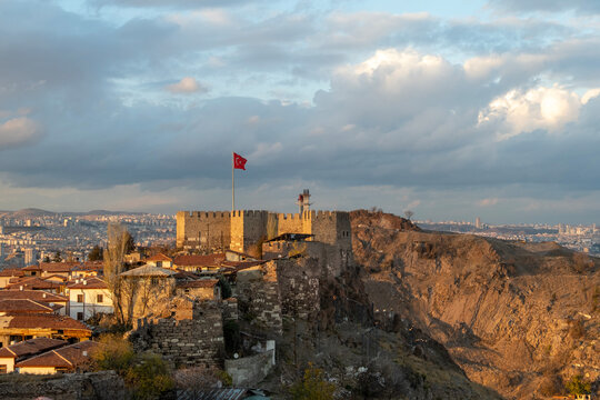 Ankara Castle and Ankara viewed from above on a sunny day