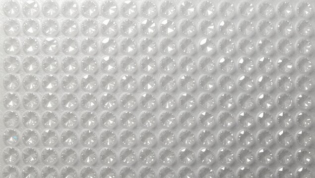 Macro close up of white bubble wrap texture showing perfectly uniform plastic air cushions for protective packaging and industrial shipping material background