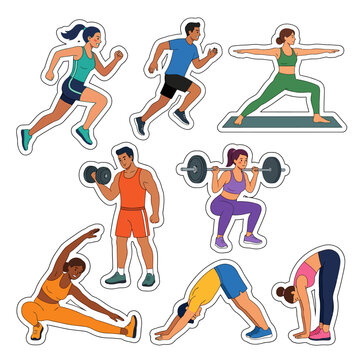 a group of people doing various exercises.