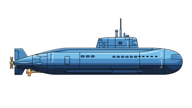 Detailed illustration of a modern blue submarine designed for underwater exploration and military operations on a white background.