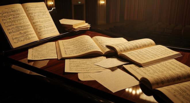 Vintage Sheet Music Open on a Piano