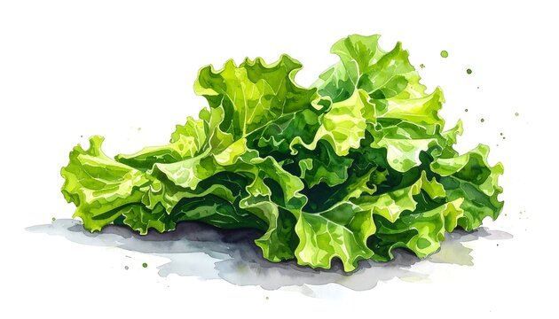 A vibrant bunch of fresh green lettuce leaves on a white background