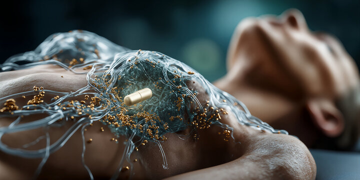 Medical nanoparticle visualization. Patient resting as technician tracks nanodelivery process