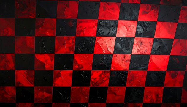 A red and black checkered pattern on a white background