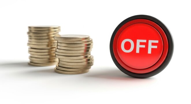 Bright Red Off Button with Stacked Coins