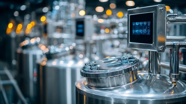 Industrial brewery equipment with digital display.