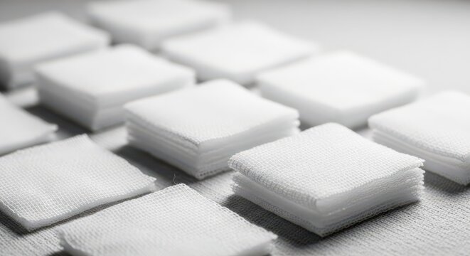 Stacks of sterile gauze pads arranged for medical use