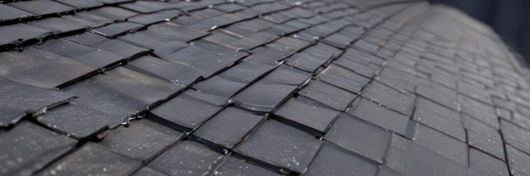 Close-up view of a gutter with a metal mesh leaf guard on a steeply pitched asphalt roof ,  leaf guard,  close-up