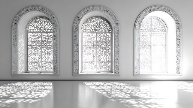 interior of a mosque in white , window arabic decoration
